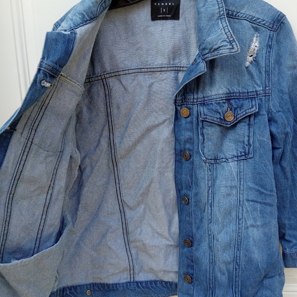 4/$15 Tinsel Jean Jacket Women's Small 3/4 Length Sleeve Fall Button Up Pockets - Picture 5 of 8